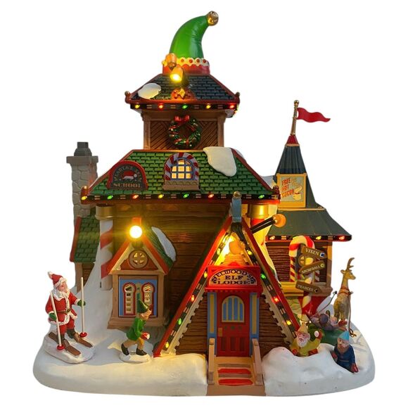 Lemax Elwoods Elf Lodge Lighted Christmas Village House Santas Wonderland 45224 - Picture 1 of 9